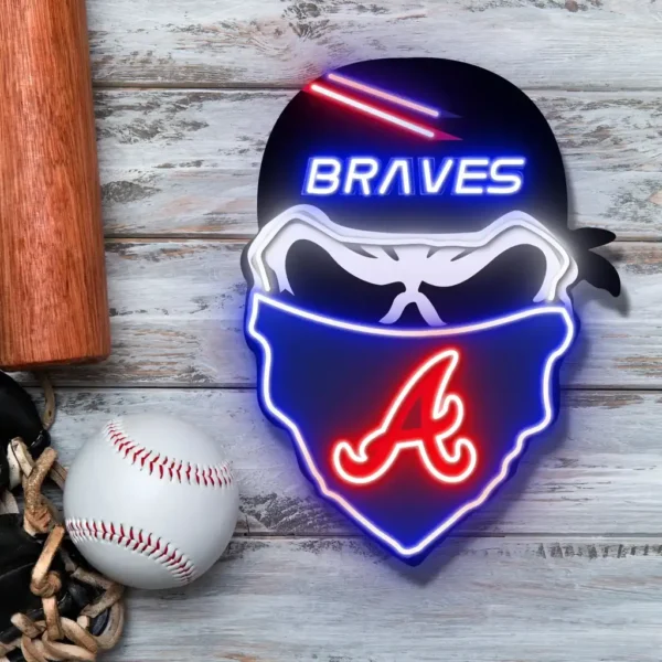 Atlanta Braves Neon Sign Skull 1