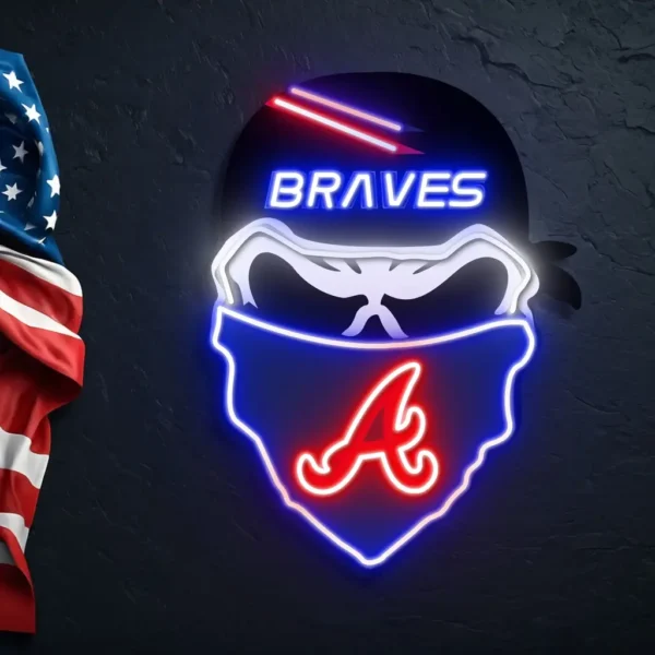 Atlanta Braves Neon Sign Skull 2
