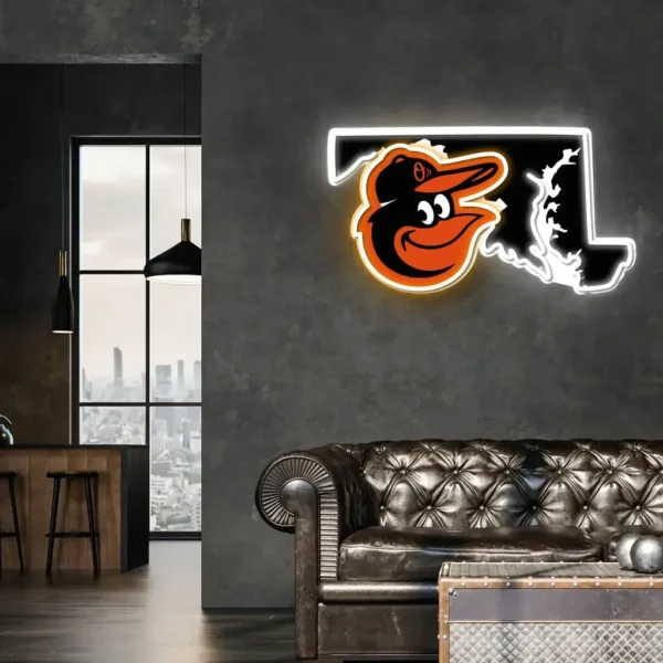 Baltimore Orioles Neon Sign Maryland State Map 1