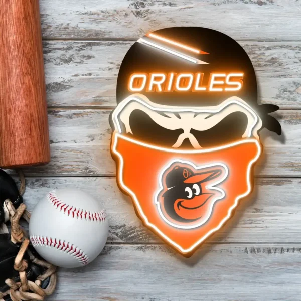 Baltimore Orioles Neon Sign Skull 1