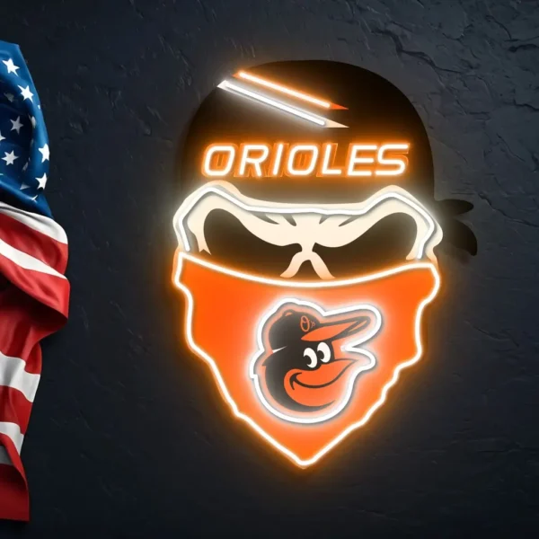 Baltimore Orioles Neon Sign Skull 2