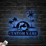 Beach Coastal Metal Sign Couple Ocean Dolphin Palm Tree Beach House Sunset 1