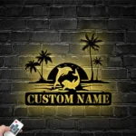 Beach Coastal Metal Sign Couple Ocean Dolphin Palm Tree Beach House Sunset 1