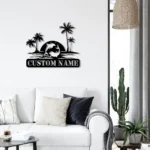 Beach Coastal Metal Sign Couple Ocean Dolphin Palm Tree Beach House Sunset 1