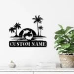 Beach Coastal Metal Sign Couple Ocean Dolphin Palm Tree Beach House Sunset 1