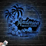 Beach Coastal Metal Sign Custom Beach House Hawaiian Flower Scene 1