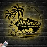 Beach Coastal Metal Sign Custom Beach House Hawaiian Flower Scene 1