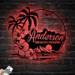 Beach Coastal Metal Sign Custom Beach House Hawaiian Flower Scene 1