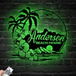 Beach Coastal Metal Sign Custom Beach House Hawaiian Flower Scene 1