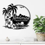 Beach Coastal Metal Sign Custom Beach House Hawaiian Flower Scene 1