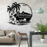 Beach Coastal Metal Sign Custom Beach House Hawaiian Flower Scene 1