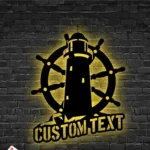 Beach Coastal Metal Sign Custom Lighthouse Sailing Wheel 1