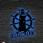 Beach Coastal Metal Sign Custom Lighthouse Sailing Wheel 1