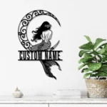 Beach Coastal Metal Sign Custom Mermaid On The Moon 1