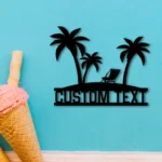 Beach Coastal Metal Sign Custom Palm Tree Beach 1