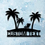 Beach Coastal Metal Sign Custom Palm Tree Beach 1