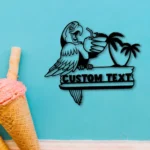 Beach Coastal Metal Sign Custom Parrot Drink A Coconut Water 1