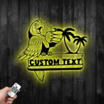 Beach Coastal Metal Sign Custom Parrot Drink A Coconut Water 1