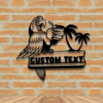Beach Coastal Metal Sign Custom Parrot Drink A Coconut Water 1