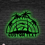 Beach Coastal Metal Sign Custom Welcome Palm Tree Scene 1