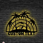 Beach Coastal Metal Sign Custom Welcome Palm Tree Scene 1