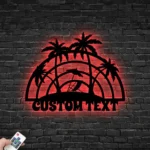 Beach Coastal Metal Sign Custom Welcome Palm Tree Scene 1