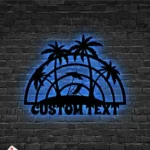 Beach Coastal Metal Sign Custom Welcome Palm Tree Scene 1