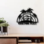 Beach Coastal Metal Sign Custom Welcome Palm Tree Scene 1