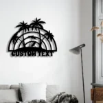 Beach Coastal Metal Sign Custom Welcome Palm Tree Scene 1