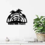 Beach Coastal Metal Sign Custom Welcome Palm Tree Scene 1