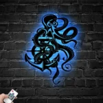 Beach Coastal Metal Sign Octopus And Anchor 1