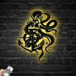 Beach Coastal Metal Sign Octopus And Anchor 1