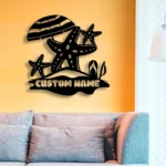 Beach Coastal Metal Sign Personalized Starfish Trio Name 1