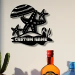 Beach Coastal Metal Sign Personalized Starfish Trio Name 1