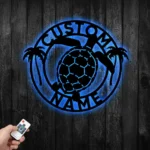 Beach Coastal Metal Sign Personalized Turtle And Palm Tree Name 1