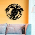 Beach Coastal Metal Sign Personalized Turtle And Palm Tree Name 1