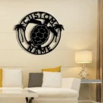 Beach Coastal Metal Sign Personalized Turtle And Palm Tree Name 1