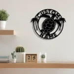 Beach Coastal Metal Sign Personalized Turtle And Palm Tree Name 1