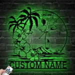 Beach Coastal Metal Sign Pink Flamingo Sunglass Hawaiian Flower Scene 1