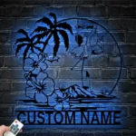 Beach Coastal Metal Sign Pink Flamingo Sunglass Hawaiian Flower Scene 1