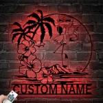 Beach Coastal Metal Sign Pink Flamingo Sunglass Hawaiian Flower Scene 1