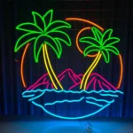 Beach Coastal Neon Sign Palm Tree Sunrise Beach 1