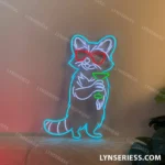 Beer Bar Neon Sign Raccoon Drinking Martini 1
