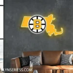Boston Bruins Neon Sign Massachusetts State Map 1