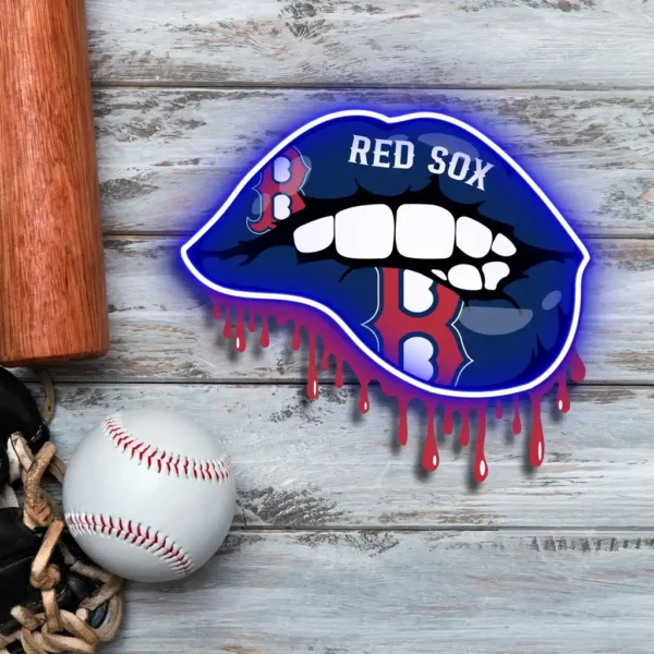 Boston Red Sox Neon Sign Dripping Lips 1