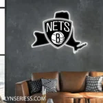 Brooklyn Nets Neon Sign New York State Map 1