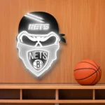 Brooklyn Nets Neon Sign Skull 1