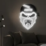 Brooklyn Nets Neon Sign Skull 1