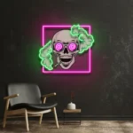 Cannabis Lifestyle Neon Sign Smoking High Skull 1