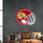 Chicago Blackhawks Neon Sign Nhl Hockey Helmet Acrylic Led 1